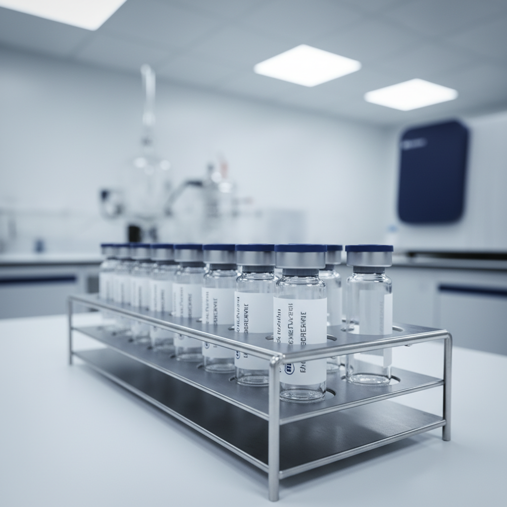 Research vials in storage rack